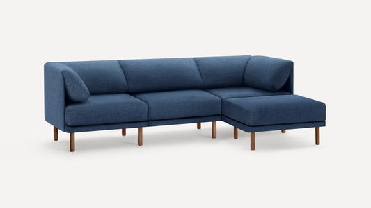 Range 4-Piece Sectional Lounger - Navy Blue, Walnut Legs